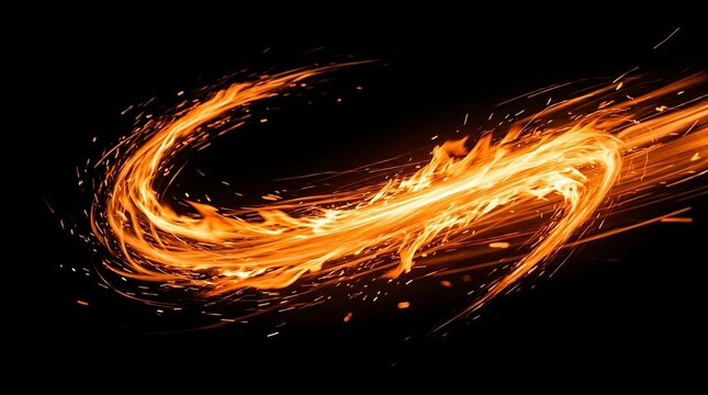 Vibrant orange flame swirling motion abstract.