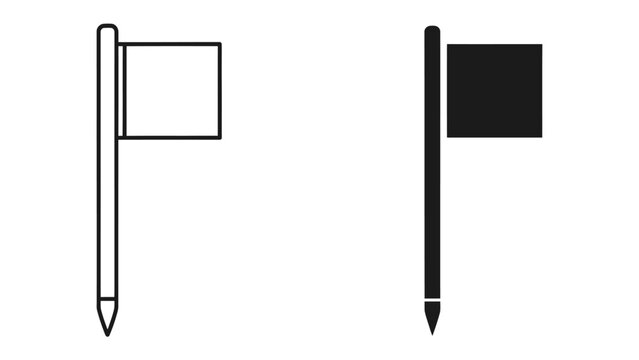 Small Flags, One Black and One White: Two small flags mounted on sticks, one rendered in a black silhouette and the other as a simple outline, representing contrast or choice.