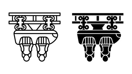Monorail Train Top View: A stylized icon set displaying a monorail train from a top-down perspective, offered in both line art and silhouette formats for versatile design use. © abidakhatun