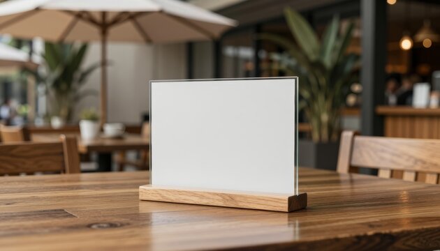 Blank menu stand in cozy cafe