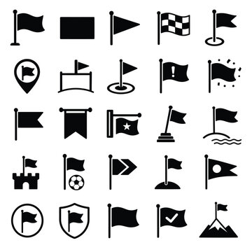 Collection Of Black Flag Icons And Symbols Flat Silhouette Style
