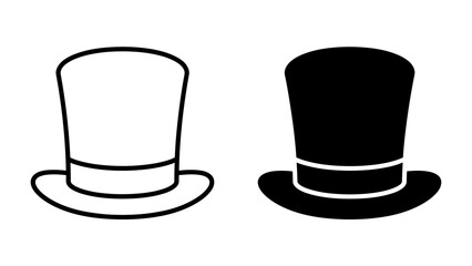 Top Hat Duo: A crisp, outlined graphic representing a classic top hat stands beside its solid black silhouette, a symbol of formal attire and timeless elegance. © Murshida