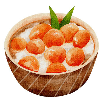 Candil. Indonesian traditional dessert watercolor illustration in bowl.