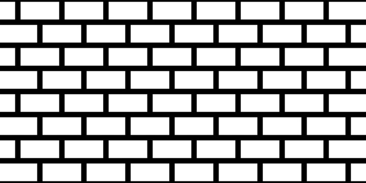 Black and white brick wall pattern background. Simple vector masonry texture for architectural design, wallpaper, and seamless backdrop.