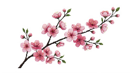 Fototapeta premium Delicate pink cherry blossom branches with fresh green leaves isolated on transparent background transparent background