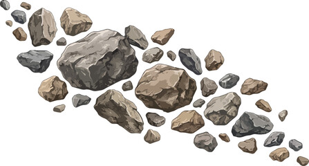 Detailed collection of assorted jagged grey and brown natural stones as vector on transparent background © Naseem