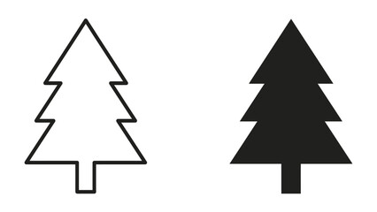 Obraz premium Christmas Tree Icon: A graphic representation of a Christmas tree, shown in both outline and solid black form.