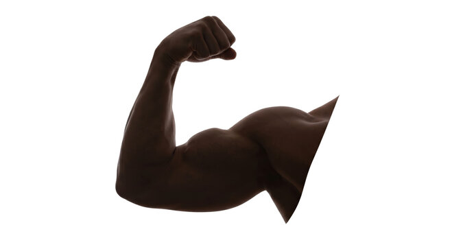 Strong muscular arm flexing in a powerful pose