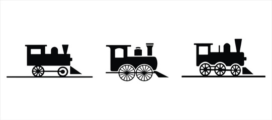 old train locomotive icon silhouette vector set hand drawn illustration on white background.  © MOMENIN SUNNY