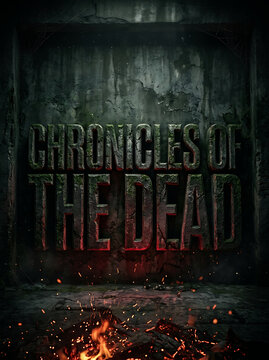Dark gothic chronicles of the dead title sign with burning fire below, halloween