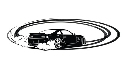 Sports car drifting with smoke trails black and white silhouette © Creativeakash393