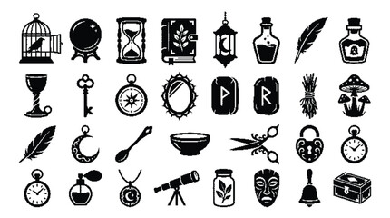 Witchcraft and magic icons set © Farina