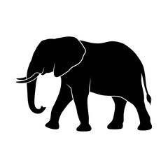 Fototapeta premium Black elephant icon, elephant silhouette, animal symbol, wildlife graphic isolated on White Background