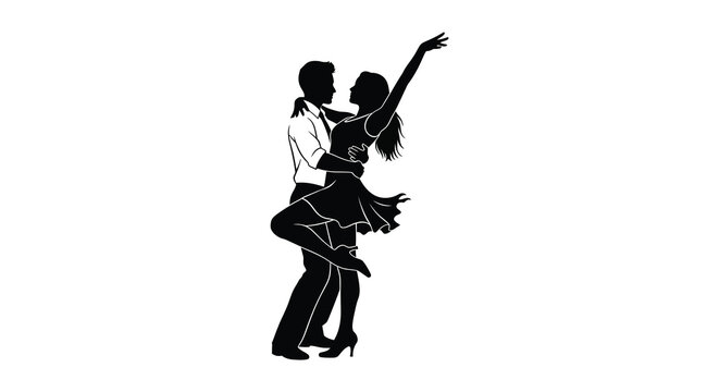 Dancing couple in a romantic pose black silhouette