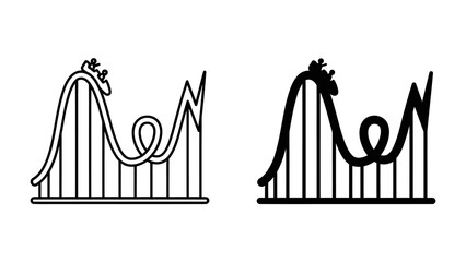 Roller Coaster Fun: Two stylized illustrations of a roller coaster, one in black and white and another in silhouette, depicting thrilling loops and drops. © abidakhatun