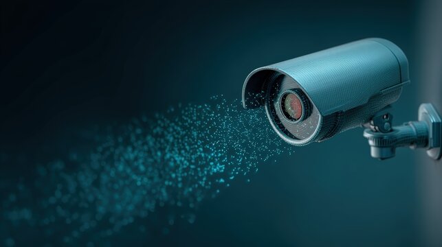 Smart security camera displayed on a soft mesh gradient background, highlighting modern home surveillance technology, futuristic gadget on abstract background