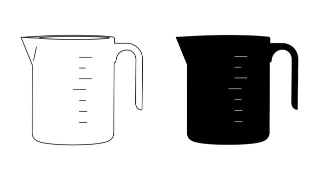 Measuring Jug Set: A set of two measuring jugs, one outlined and the other a black silhouette, each with clear volume markings, essential kitchen tools for precise liquid measurement.