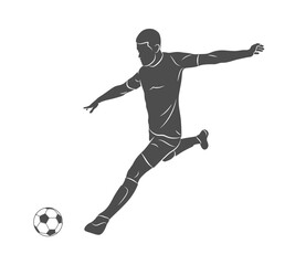 Fototapeta premium Football soccer player man in action kicks a ball isolated white background. Vector illustration
