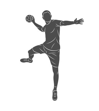 Silhouette of a handball player on white background. Handball player man are throws the ball. Vector illustration
