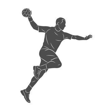 Silhouette of a handball player on white background. Handball player man are throws the ball. Vector illustration