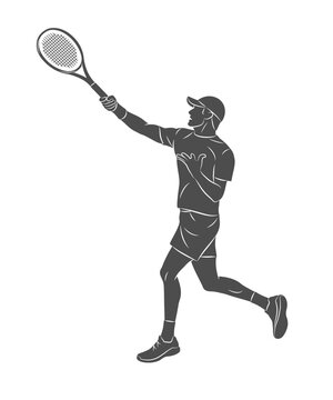 The silhouette of a tennis player in the process of hitting a racket. Vector illustration