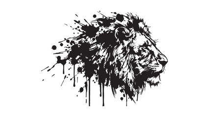 Black and White Ink Splatter Lion Head Profile Facing Right © MD
