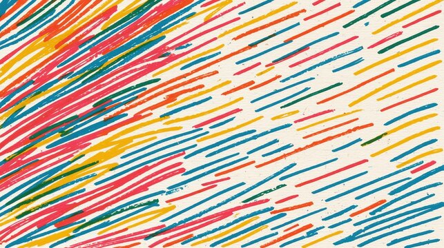 Vibrant abstract pattern of multicolored diagonal strokes on a textured light surface