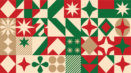 Obraz premium Geometric Christmas pattern design with shapes and symbols