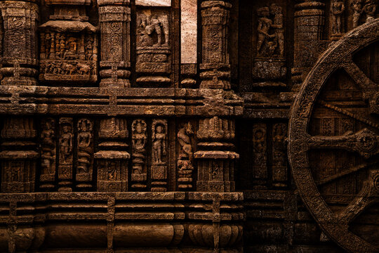Ancient Stone Carvings on Konark Sun Temple Wall