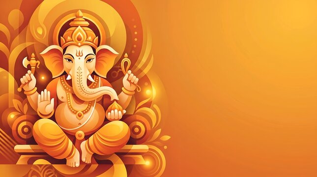 saffron orange vector Ganesha background with copy space