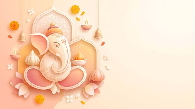 Minimalist 3D vector Ganesha festival background with copyspace