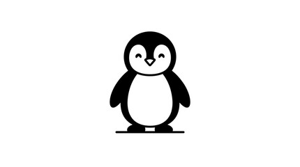 A cute cartoon penguin stands on a surface with a happy face © rian
