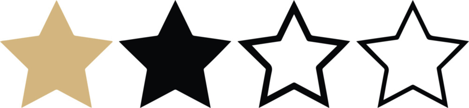 Star rating vector set with filled and outline styles in tan and black minimalist design for review illustration