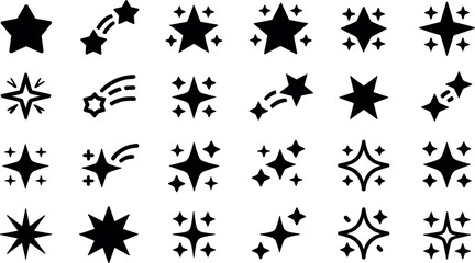 Sparkling star and twinkle black icon vector icon collection with shooting stars for magic rating or celebration design © RafatStock