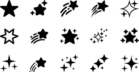Sparkling star and twinkle black icon vector icon collection with shooting stars for magic rating or celebration design © RafatStock