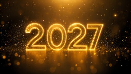 Glowing 2027 New Year Celebration with Golden Sparkle Background Template.