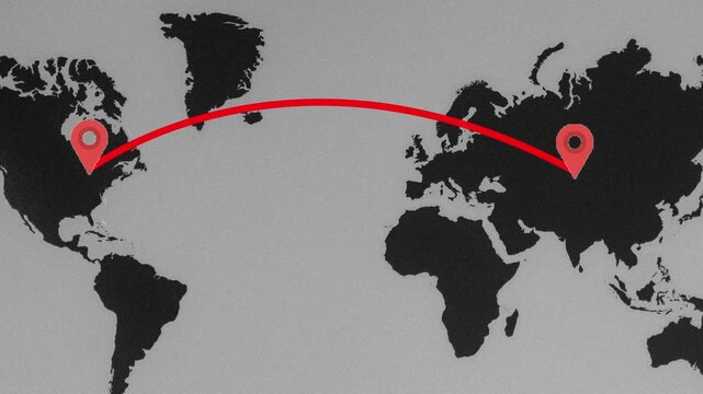 Two location point connection map line animation