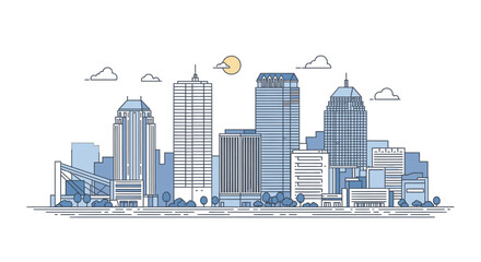 Fototapeta premium Modern City Skyline with Skyscrapers and Clouds on Isolated White Background