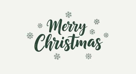 Elegant "Merry Christmas" text surrounded by delicate snowflakes, conveying warm holiday greetings on a light gray background. © Bernadya