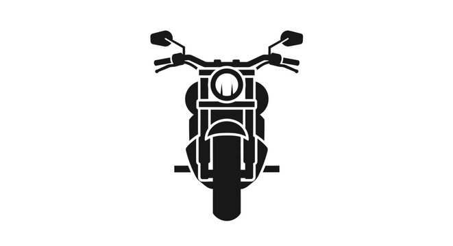 Stylized front view silhouette of a classic motorcycle, showcasing its powerful design and ready for adventure on an isolated white background.