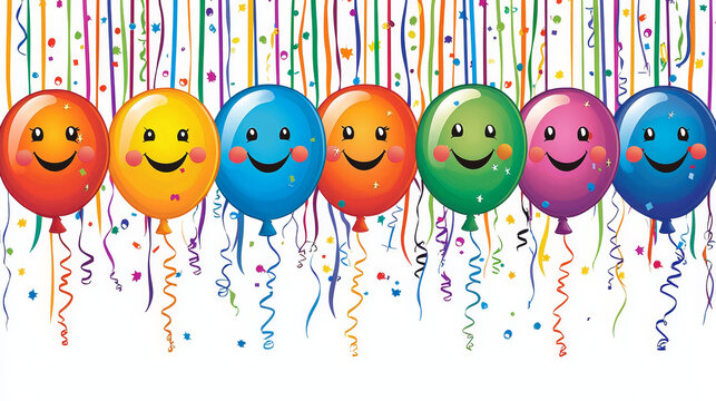 Colorful balloon smiley face party celebration cheerful confetti ribbon festive decoration happy