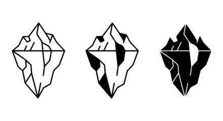 Minimalist Iceberg Icons, Set of 3, Outline, Solid Black, Reflection, Arctic Nature © Moni