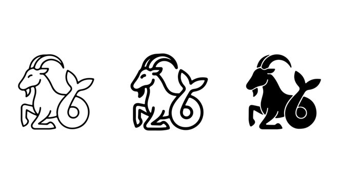 Capricorn Zodiac Symbol Vector Icons, Astrological Sign Iconography, Celestial Goat-Fish Icon Set
