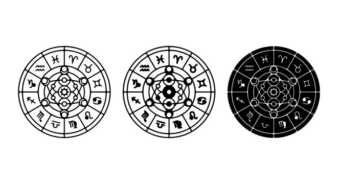 Zodiac Constellation Circles, Astrology Symbols, Metatron's Cube Sacred Geometry Icons