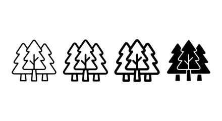 Forest Icons Set, Pine Tree Vector Graphics, Nature Landscape Symbols, Woodland Elements © Farjana