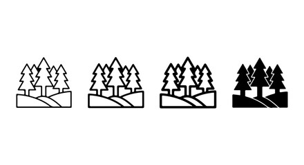 Forest Landscape Icons, Pine Trees, Nature Scene Vector Set, Outdoor Woodland Graphics © Farjana