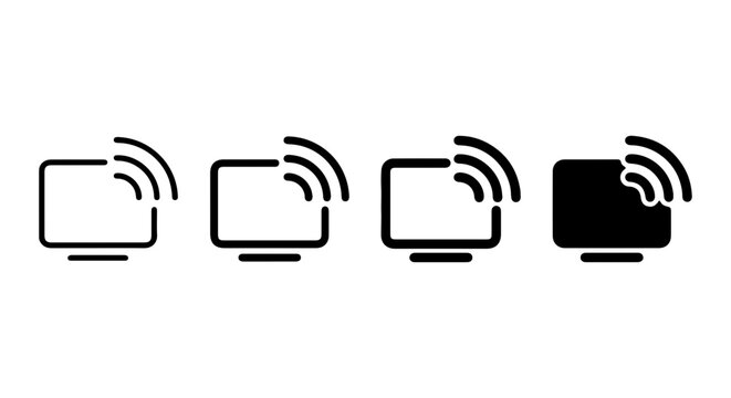 Wireless Streaming Icons, Screen Signal Symbols, Digital Broadcast Vector Graphics, Connectivity Technology