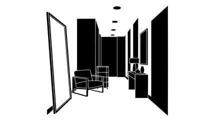 Fototapeta premium Minimalist Modern Interior Silhouette with Armchair and Mirror