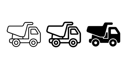 Set of 3 Dump Truck Icons, Construction Vehicle Vector Graphics, Heavy Machinery Symbols © mehrima