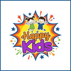 Fototapeta premium Happy Kids Cartoon Character Explosion Logo